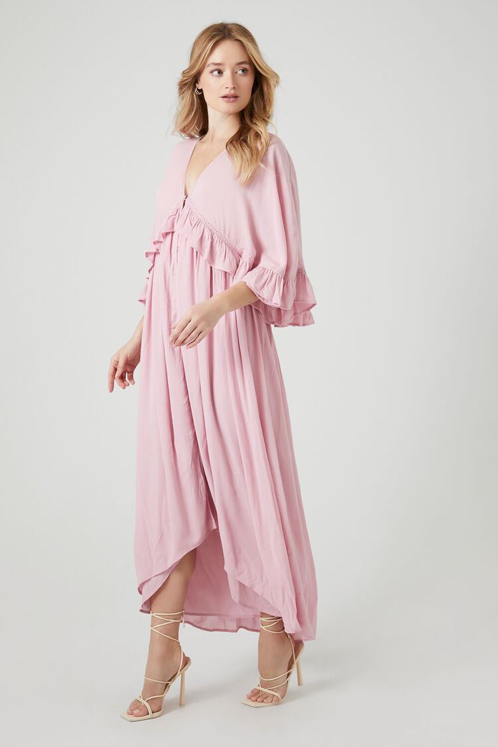 Butterfly-Sleeve Flounce Maxi Dress